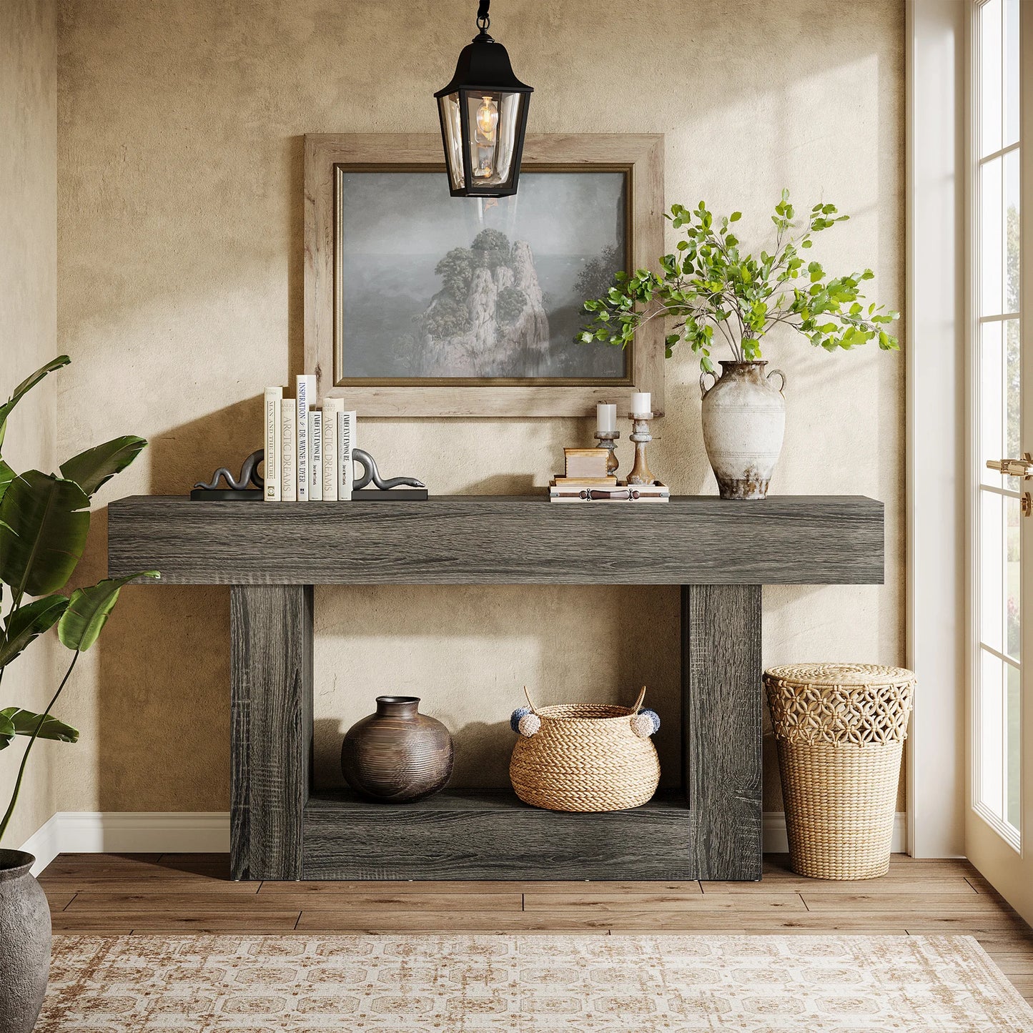 Tribesigns Farmhouse 2-Tier Entryway Console Table With U-Shaped Base