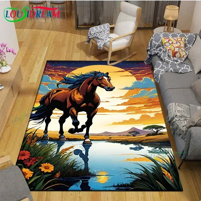 3D Horse Painting Carpet Anti Slip Living Room Rug