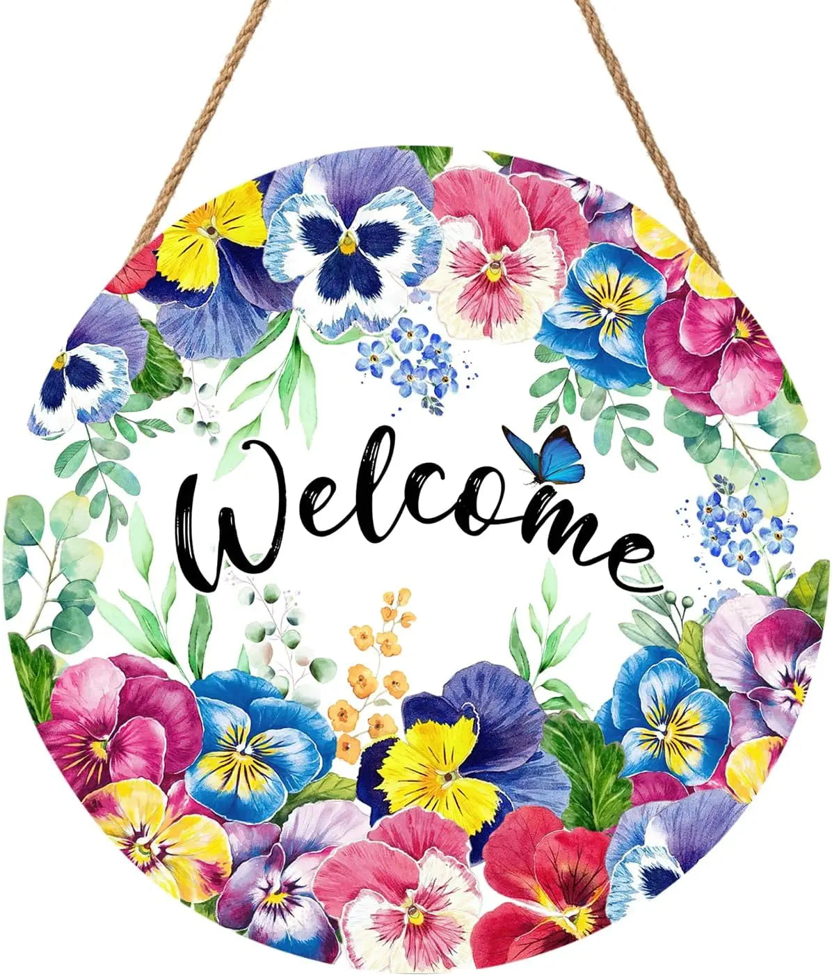 Spring Flowers Hummingbird Round Wooden Sign for Farmhouse Decor