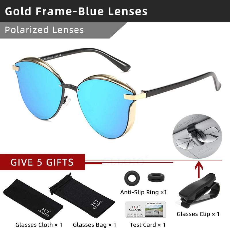 CLLOIO Polarized Sunglasses Women Cat Eye Driving Shades Luxury