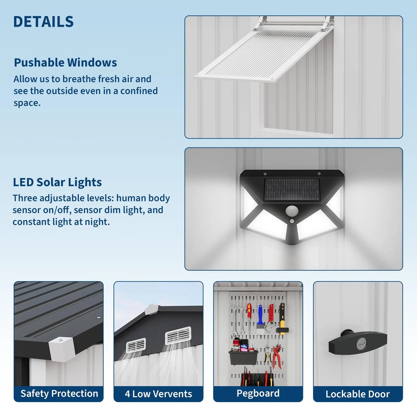 HiMISS Steel Garden Storage Shed With Sloped Roof Lockable Doors