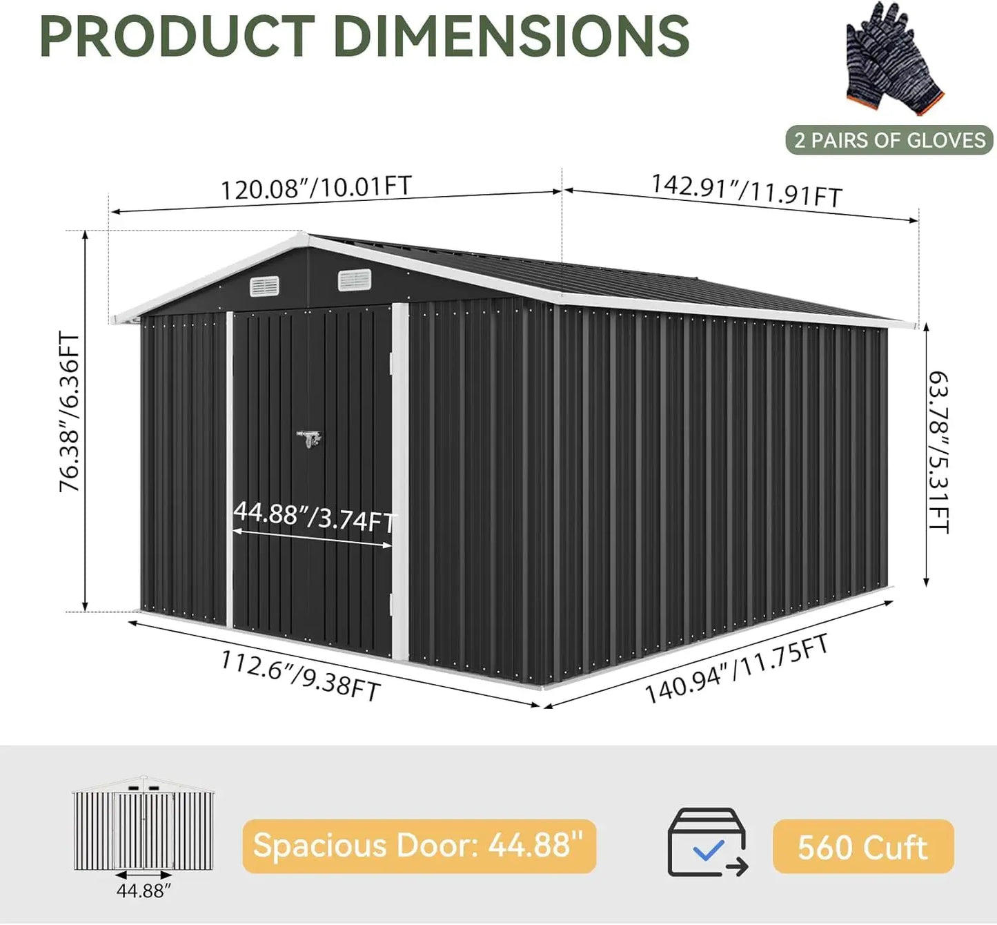 Outdoor Storage Shed With Double Hinged Door For Garden Utility