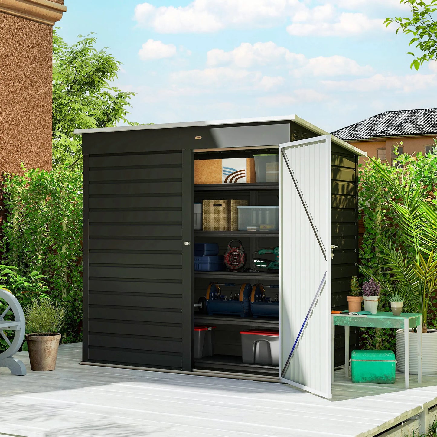 Metal Garden Tool Shed With Lockable Door For Outdoor Storage