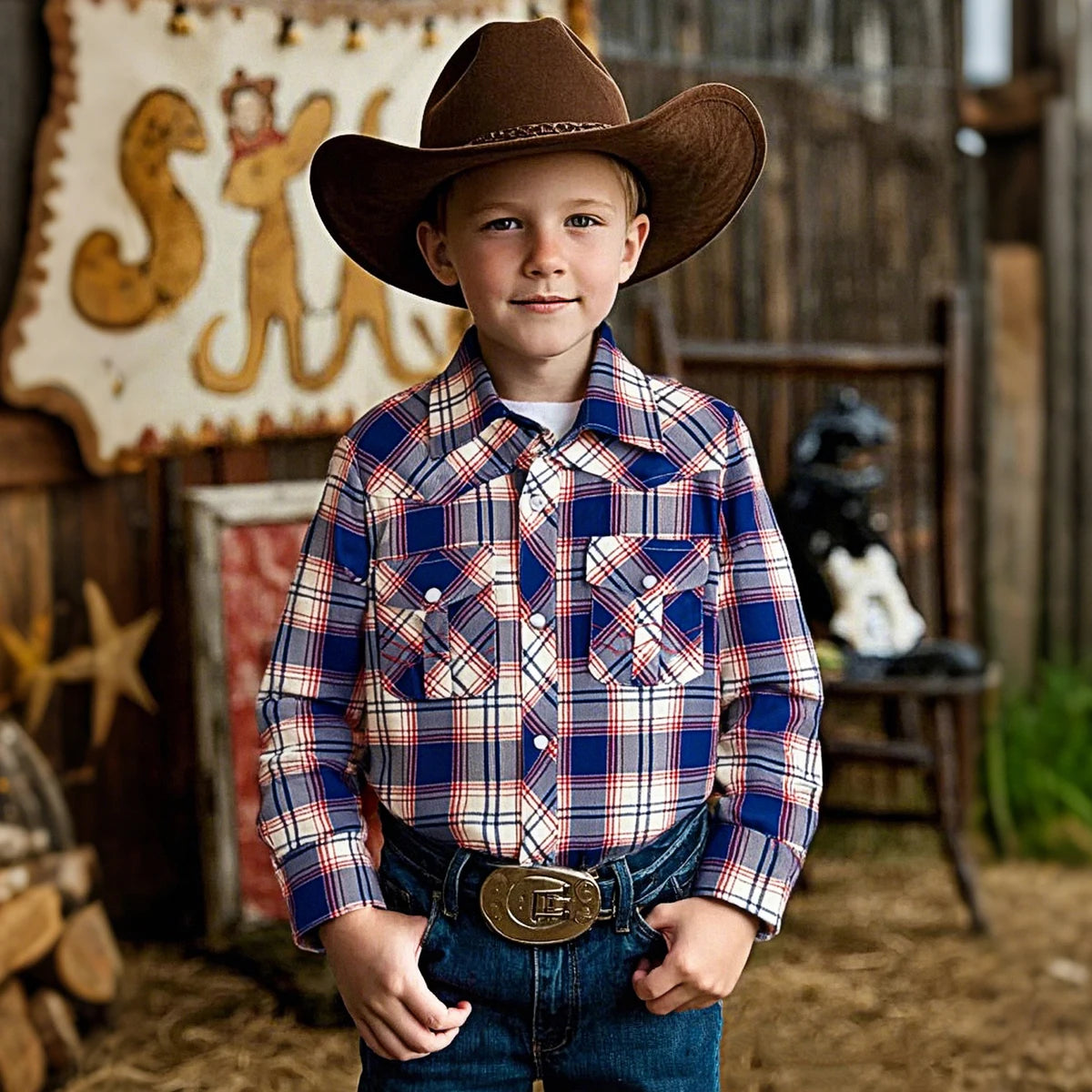 NONECN Boys Western Shirt Cowboy Costume For Kids Halloween Party