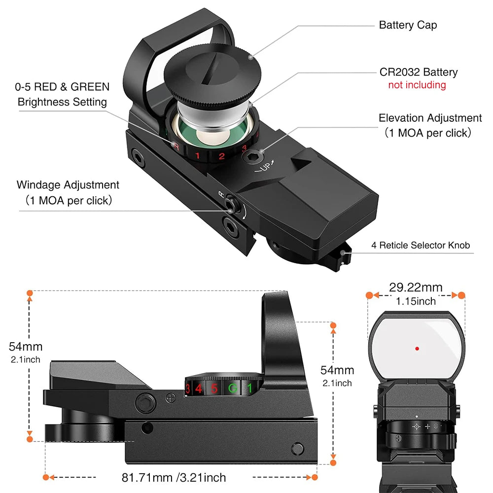 Bestsight Tactical Red Dot Sight 1x Reflex Scope Hunting Optics