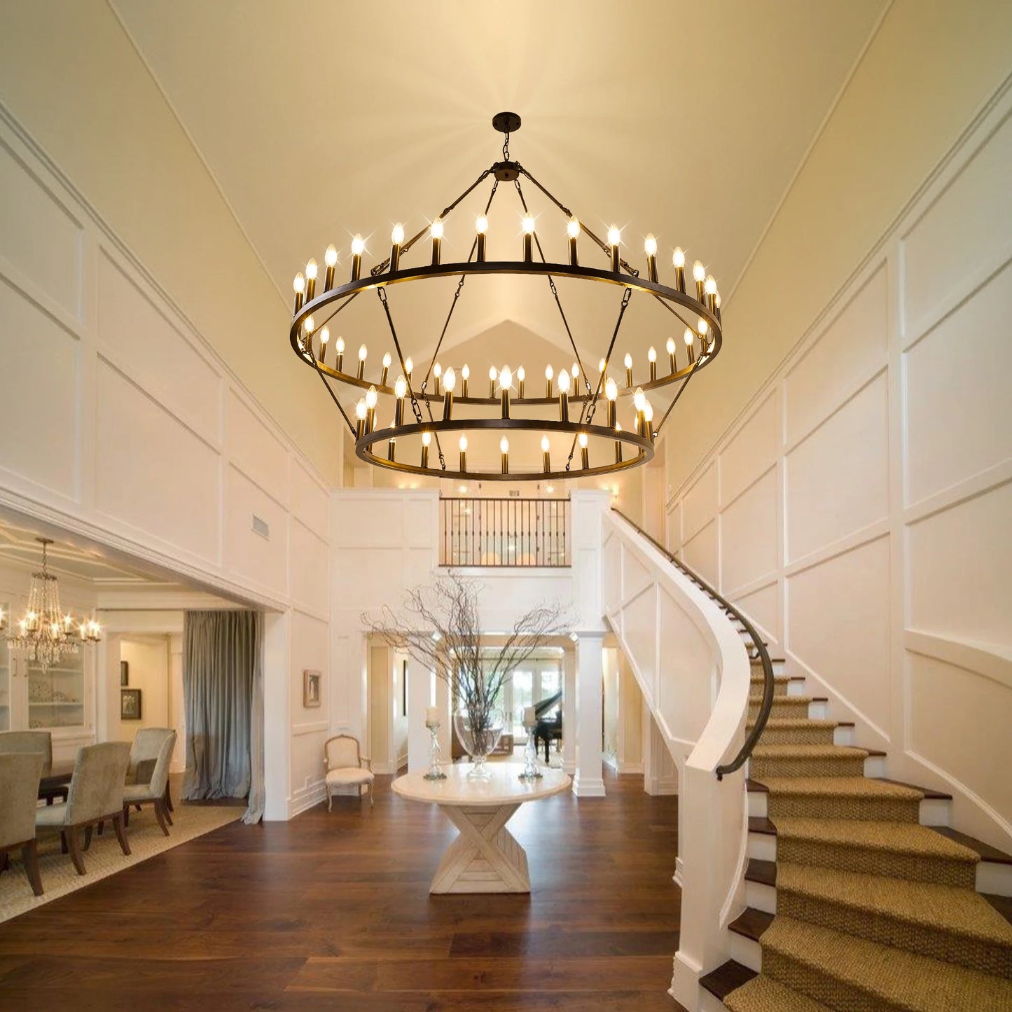 Wagon Wheel Chandeliers Pendant Light Iron Dimmable Two Tier Farmhouse