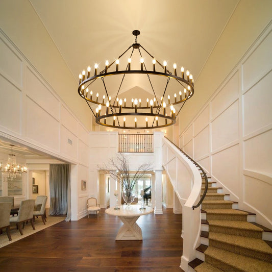 Wagon Wheel Chandeliers Pendant Light Iron Dimmable Two Tier Farmhouse
