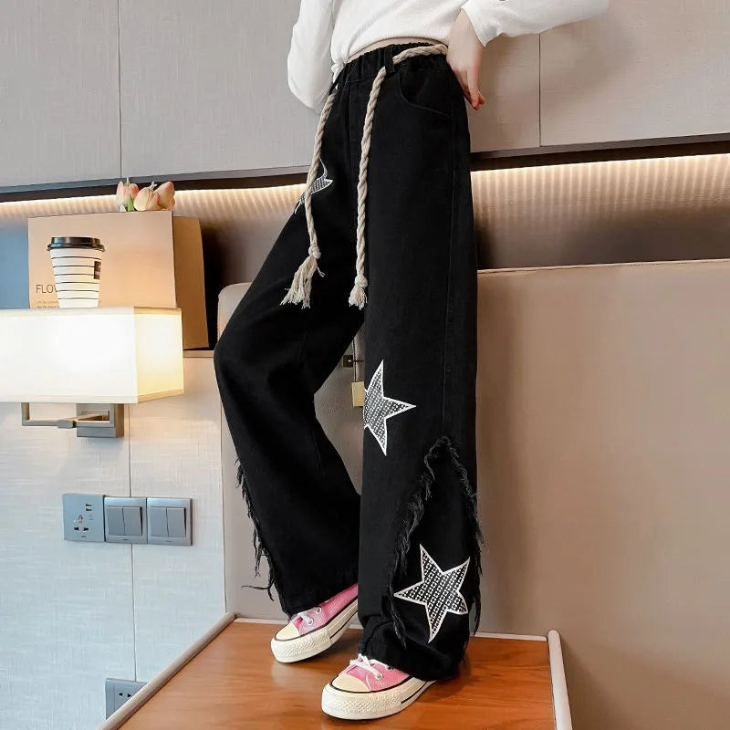 Shangkaka Girls Jeans Ankle Length Loose Fit School Wear