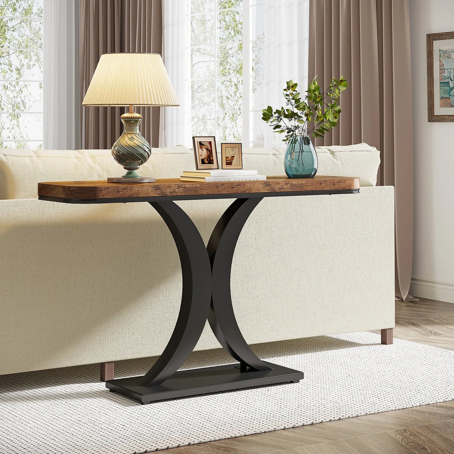 Tribesigns Industrial Rustic Console Table With Geometric Iron Base For Hallway