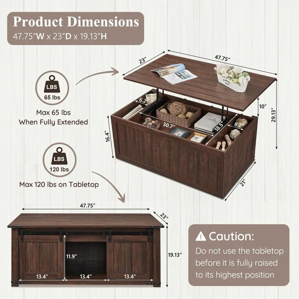 Lift Top Coffee Table With Storage And Sliding Barn Door