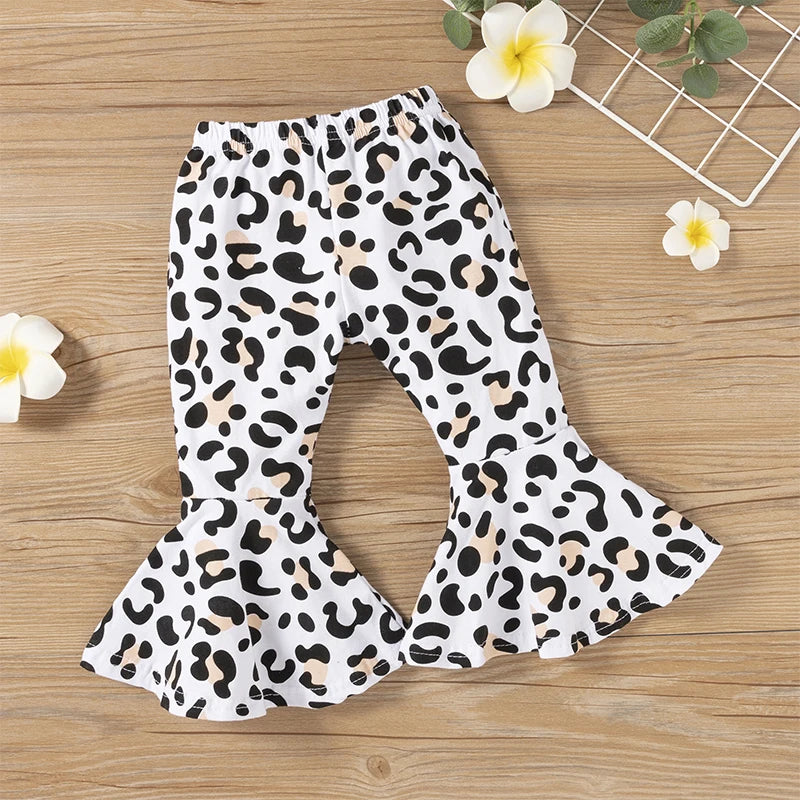 YTYINCN Leopard Print Baby Girl Sets Pullover Top And Bellbottoms