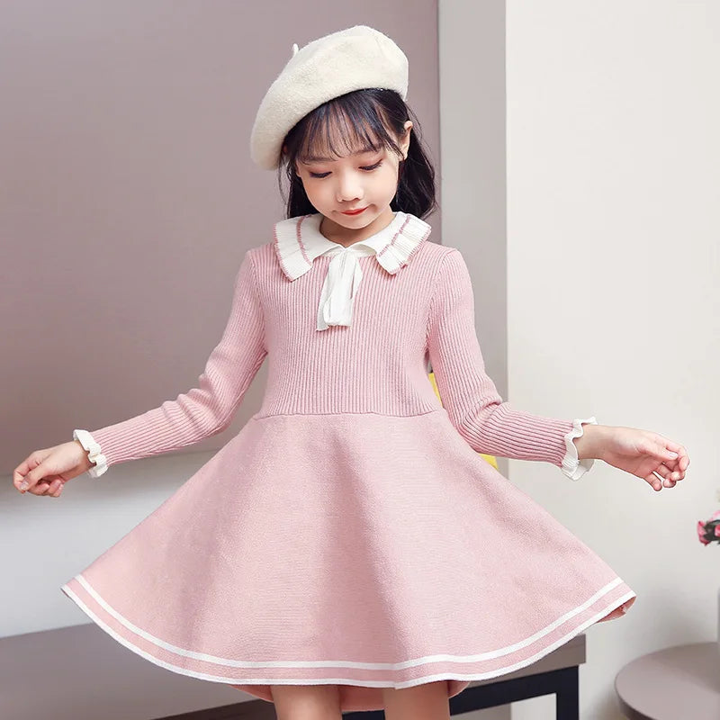 KLFLG Girls Knitted Cotton Polyester Sweater Dress Casual Princess