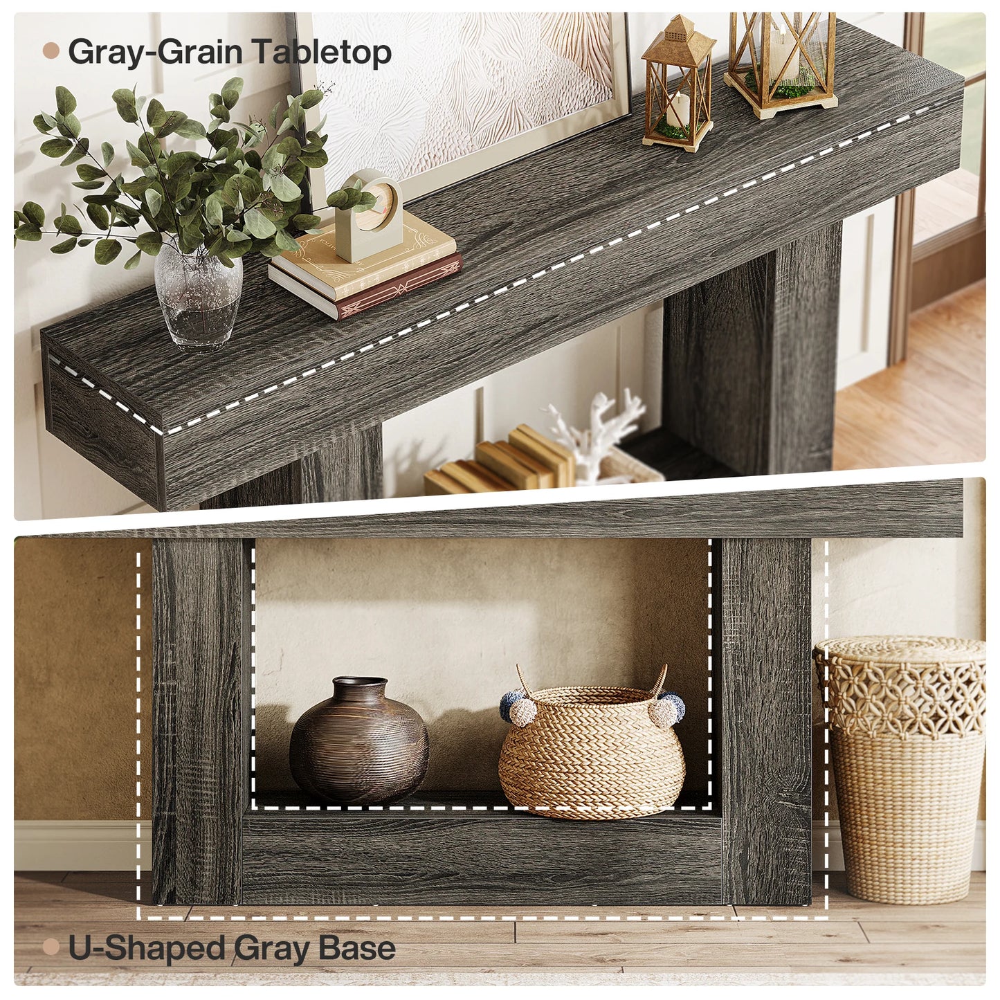 Tribesigns Farmhouse 2-Tier Entryway Console Table With U-Shaped Base