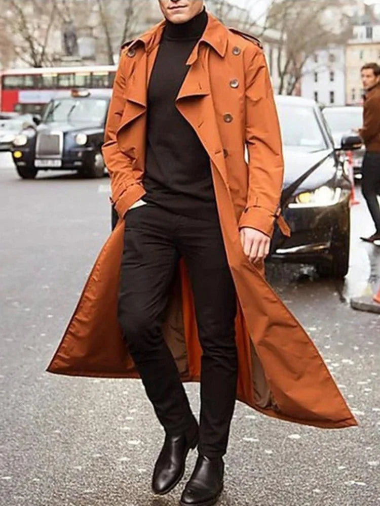 RVHSWDSCN Streetwear Trench Coat Mens Overlong Epaulets Jacket