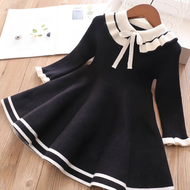 KLFLG Girls Knitted Cotton Polyester Sweater Dress Casual Princess