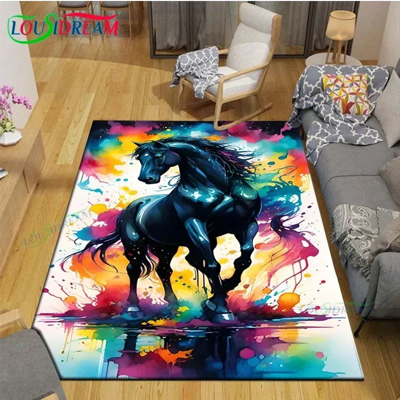 3D Horse Painting Carpet Anti Slip Living Room Rug