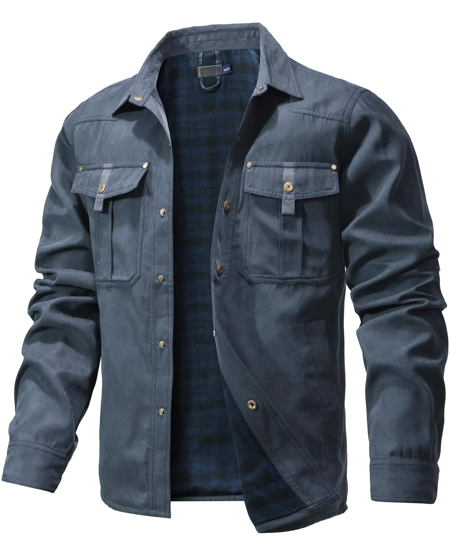 Mens Flannel Lined Shacket Jacket With Snap Buttons For Everyday