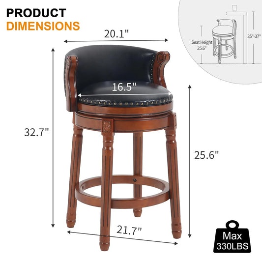 Leather Wooden Bar Stool With Back 29.5 Swivel Bar Chair