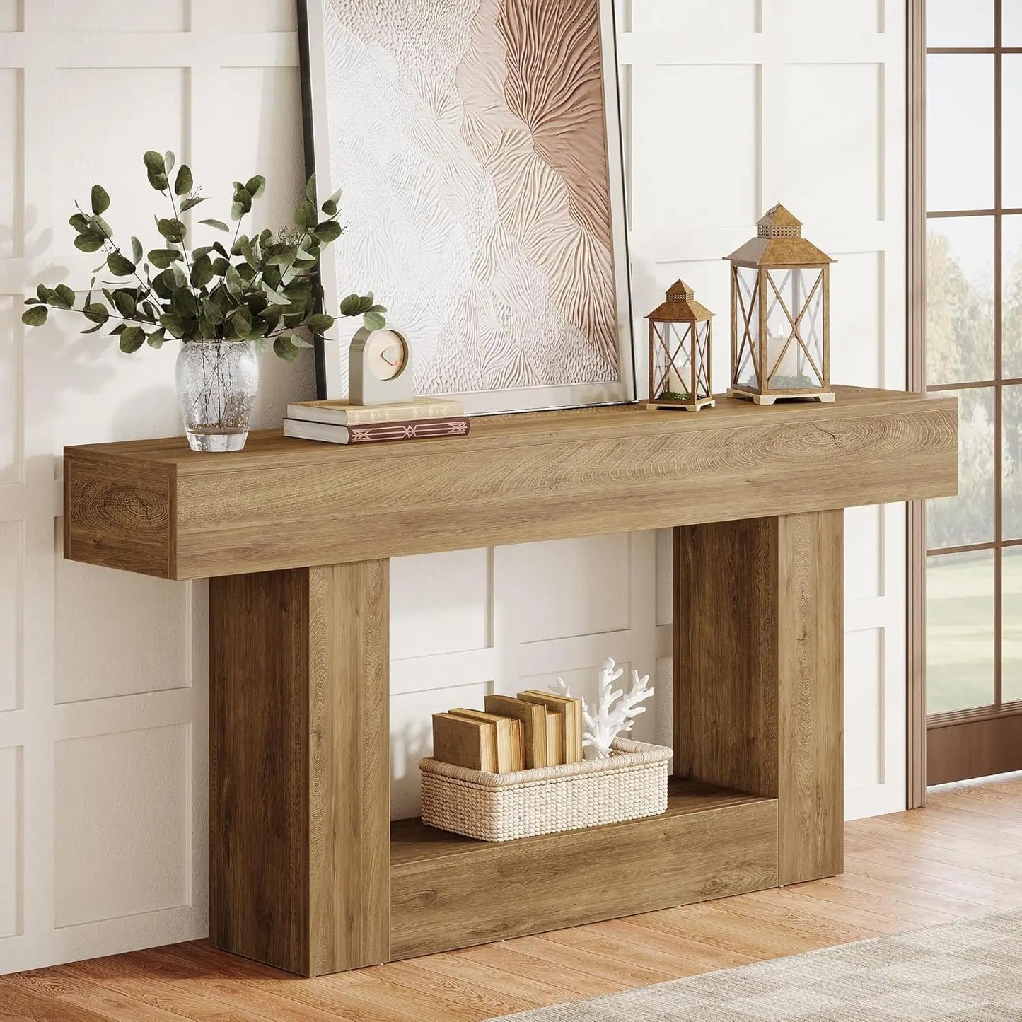 Tribesigns Farmhouse 2-Tier Entryway Console Table With U-Shaped Base