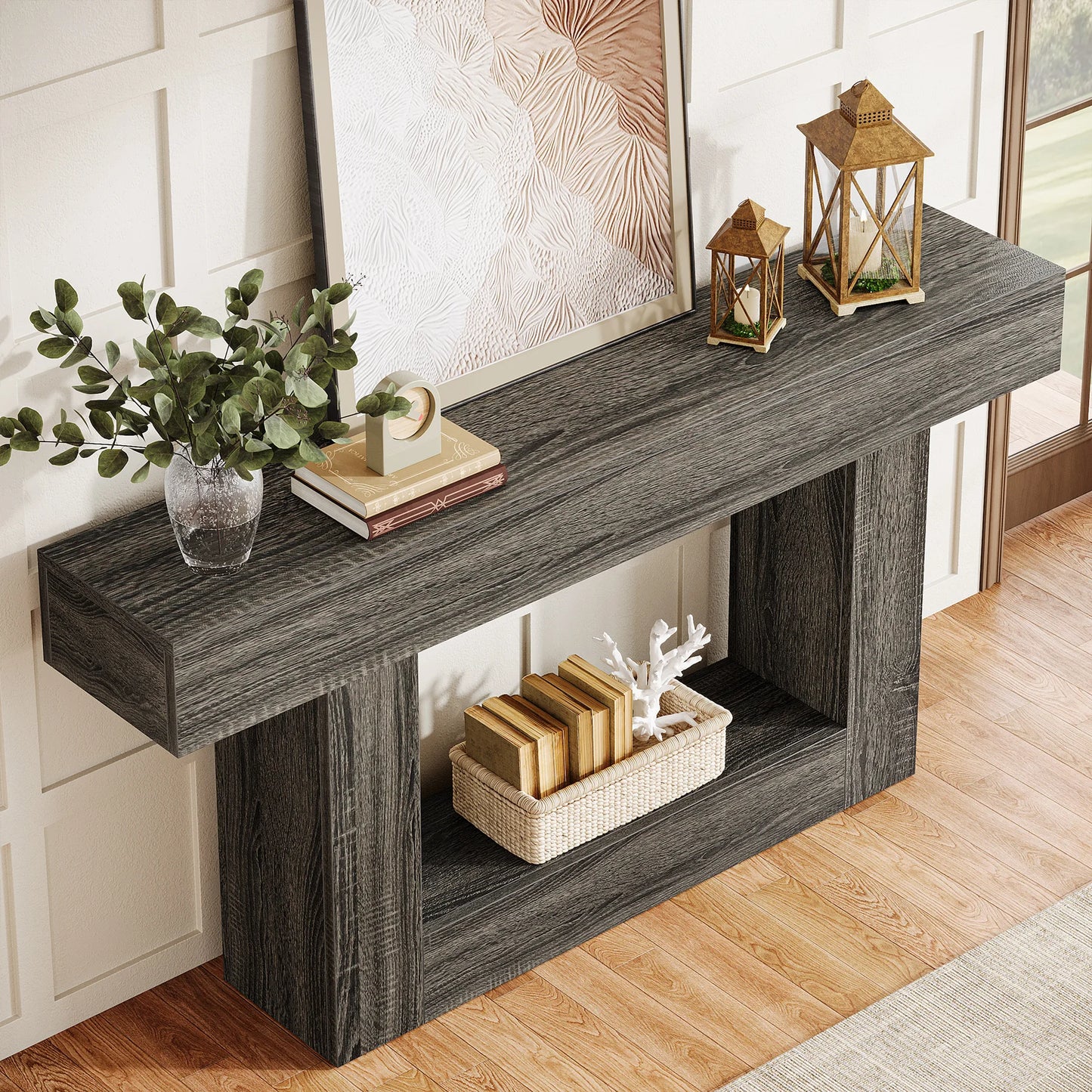 Tribesigns Farmhouse 2-Tier Entryway Console Table With U-Shaped Base
