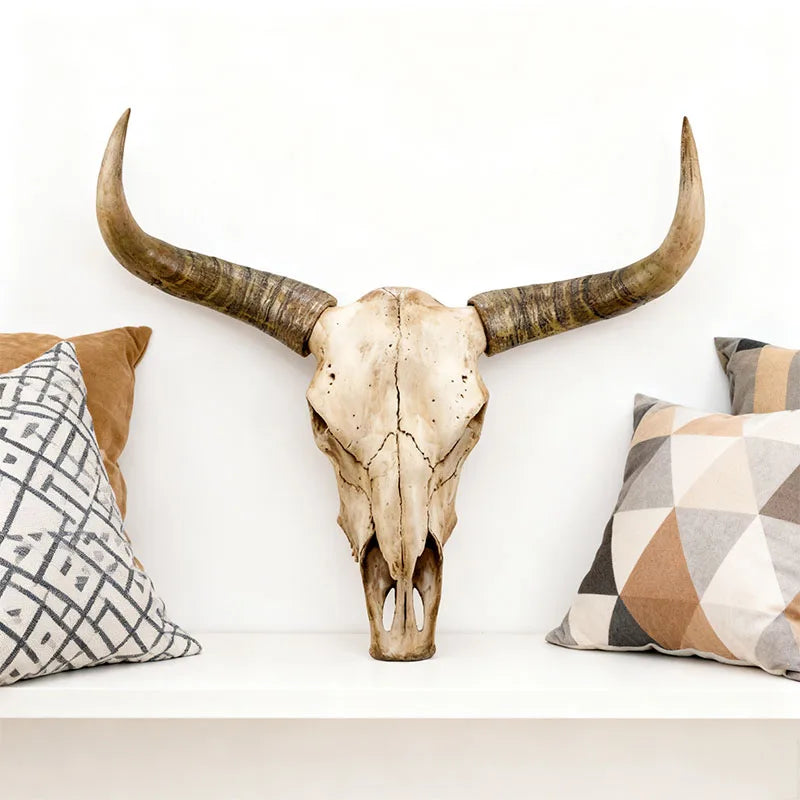 Long Horn Bull Skull Wall Art Resin Western Rustic Decor