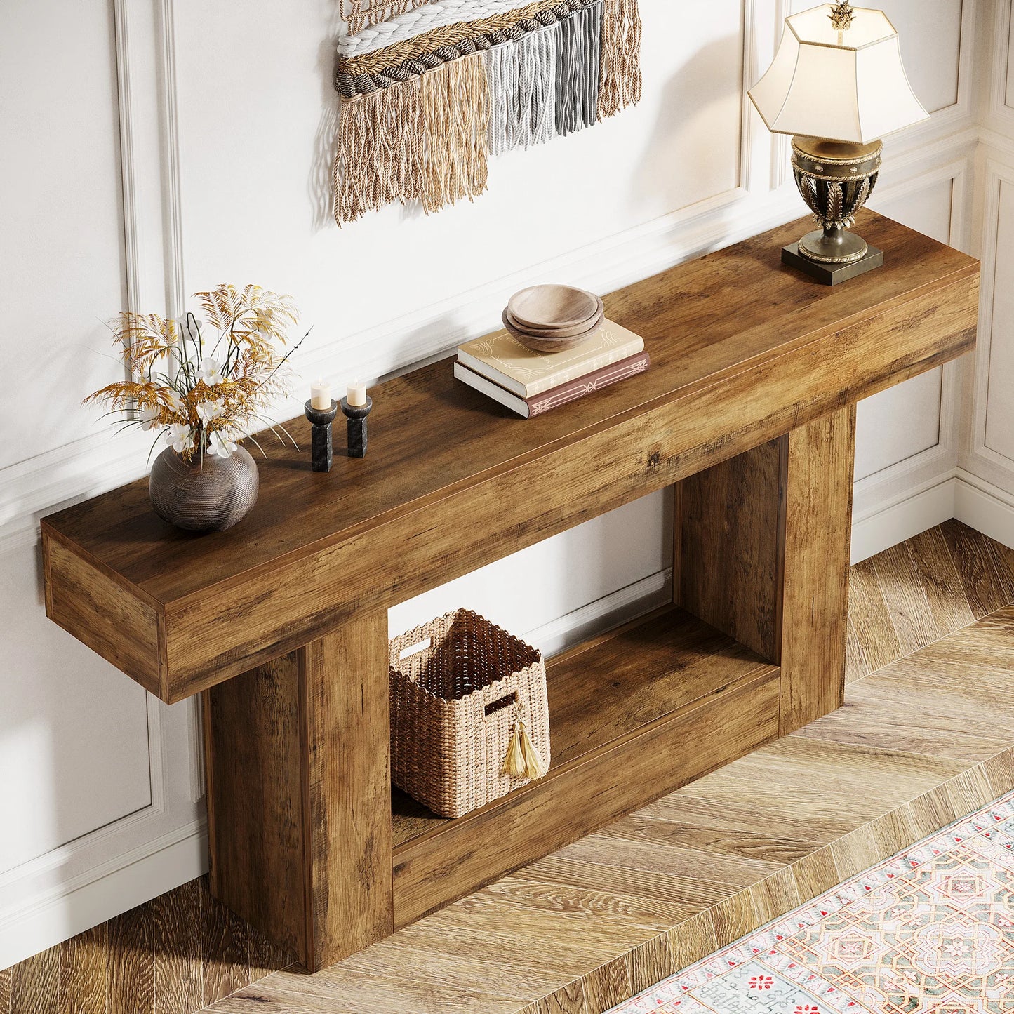 Tribesigns Farmhouse 2-Tier Entryway Console Table With U-Shaped Base