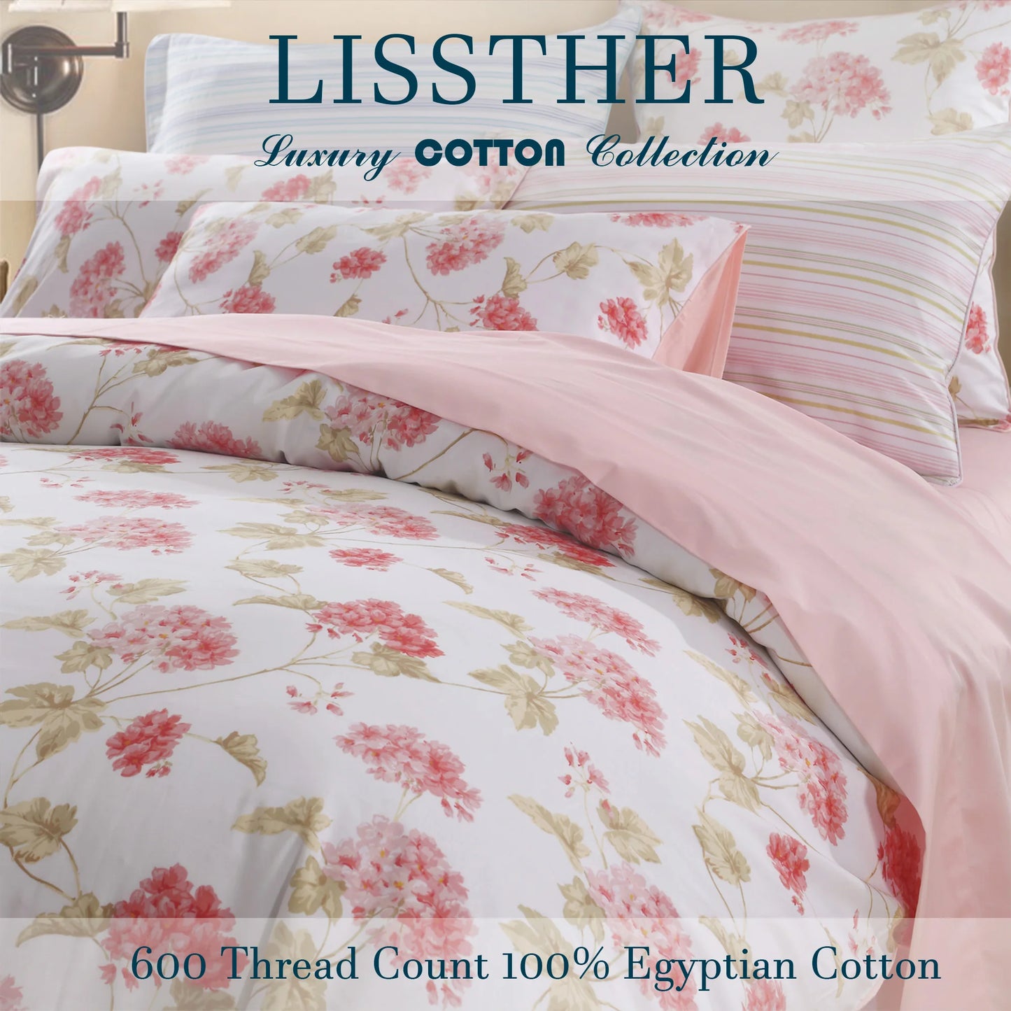 LISSTHERCN 600TC Egyptian Cotton Duvet Cover Set 3pc