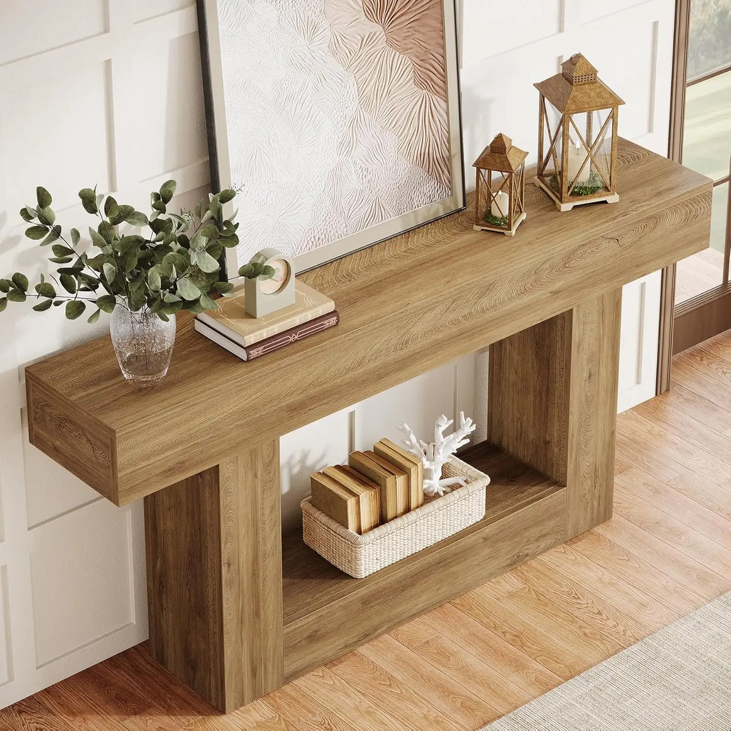 Tribesigns Farmhouse 2-Tier Entryway Console Table With U-Shaped Base