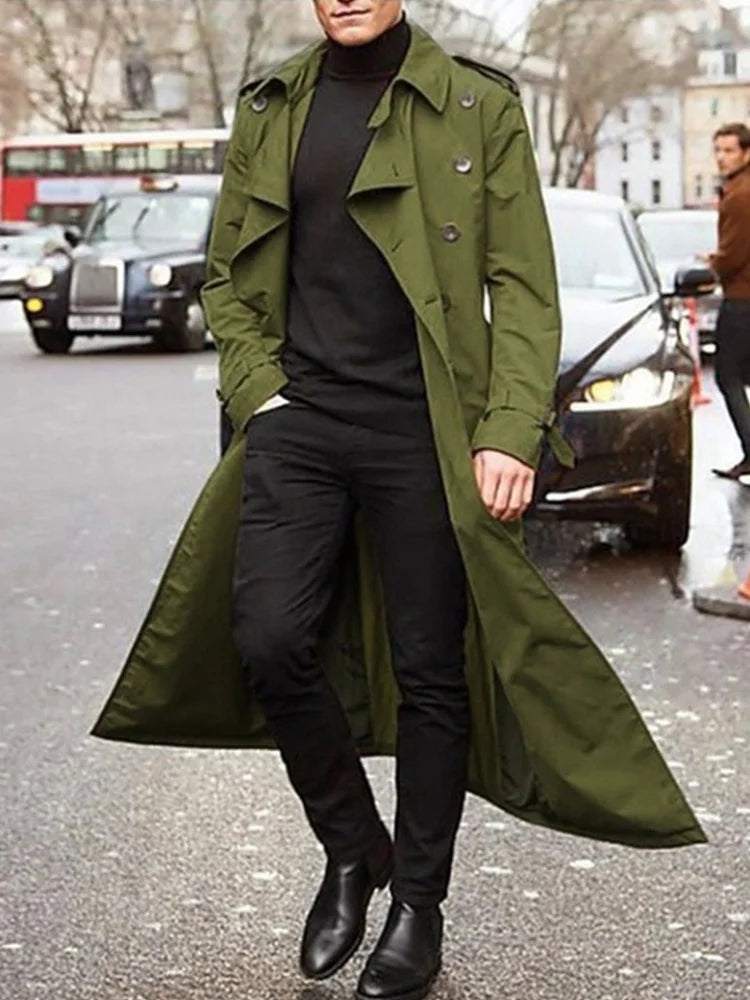 RVHSWDSCN Streetwear Trench Coat Mens Overlong Epaulets Jacket