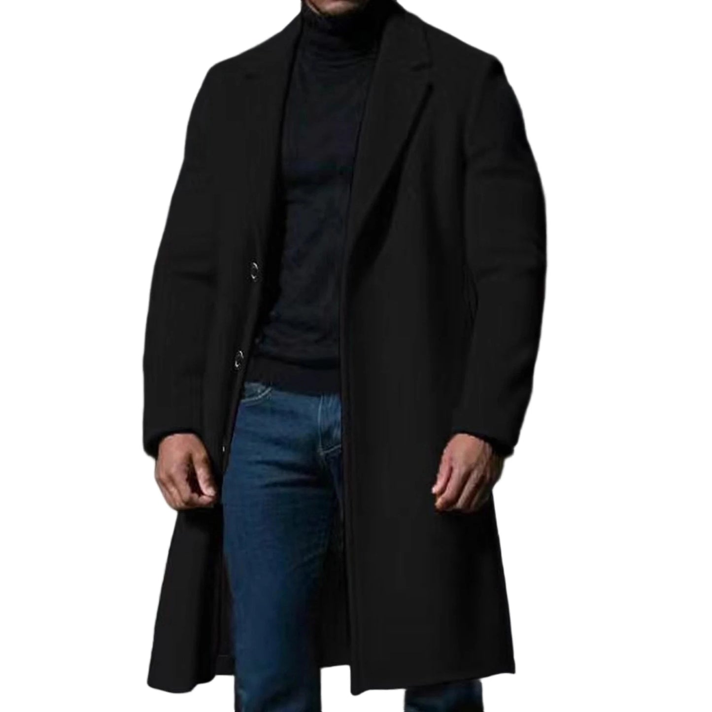 NONECN Mens Classic Wool Blend Pea Coat With Notched Lapel Overcoat