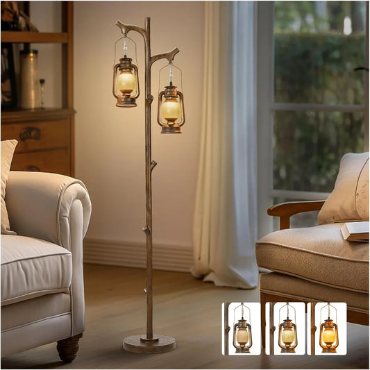 Rustic Farmhouse Bamboo Tree Trunk Floor Lamp Lantern Dimmer