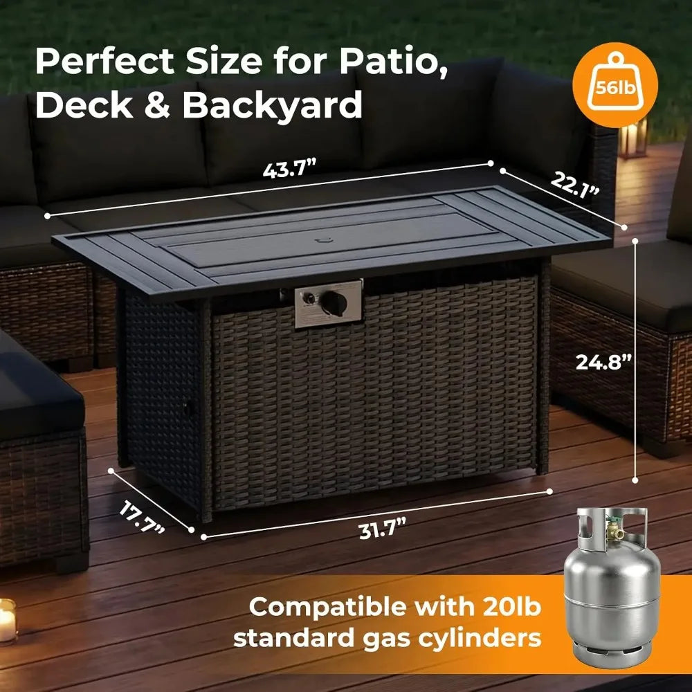 Wicker Patio Outdoor Conversation Set With Propane Fire Pit Table