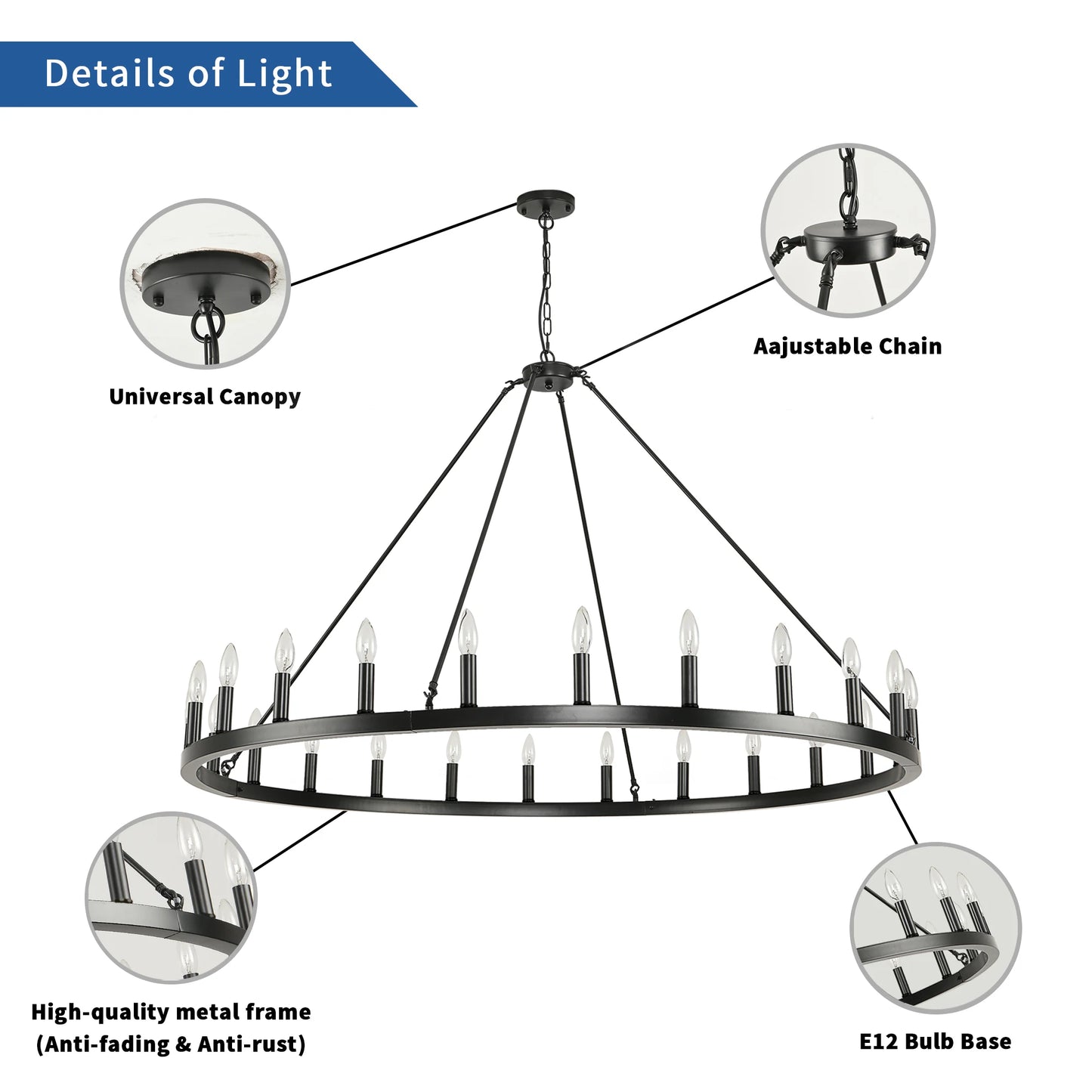 Wagon Wheel Chandelier 24 Lights Modern Rustic Farmhouse Pendant