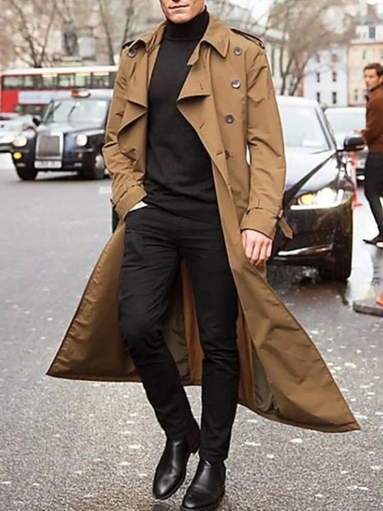 RVHSWDSCN Streetwear Trench Coat Mens Overlong Epaulets Jacket