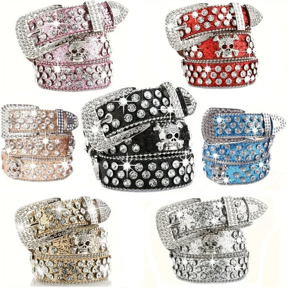 Rhinestone Western Cowgirl Belt PU Leather for Women
