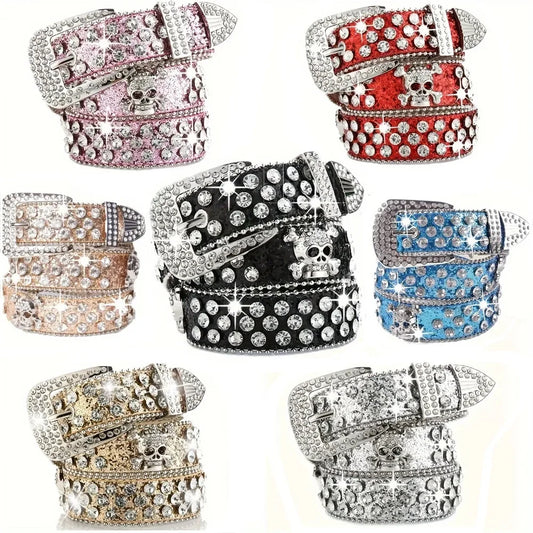 Rhinestone Western Cowgirl Belt PU Leather for Women