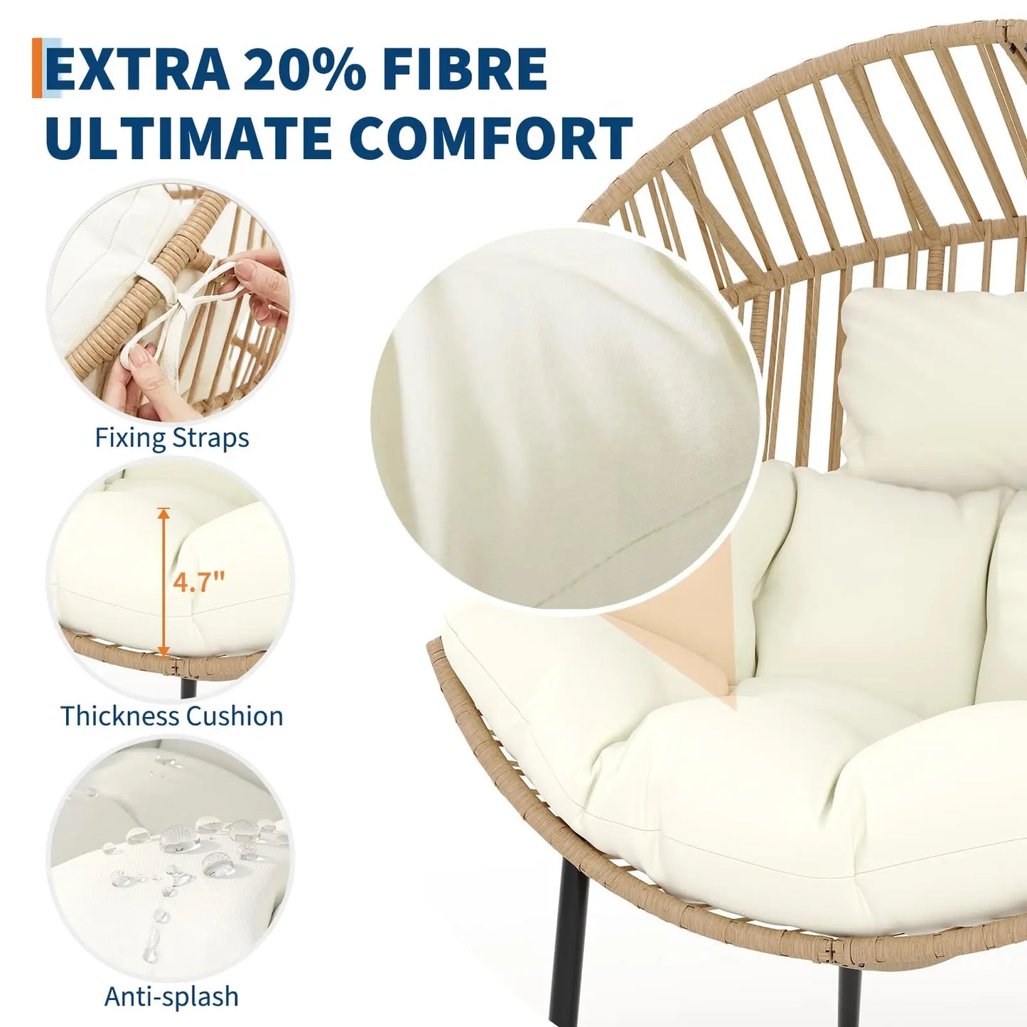 HiMISS Outdoor Wicker Egg Chair Rocker Papasan Lounge Chair with Cushion