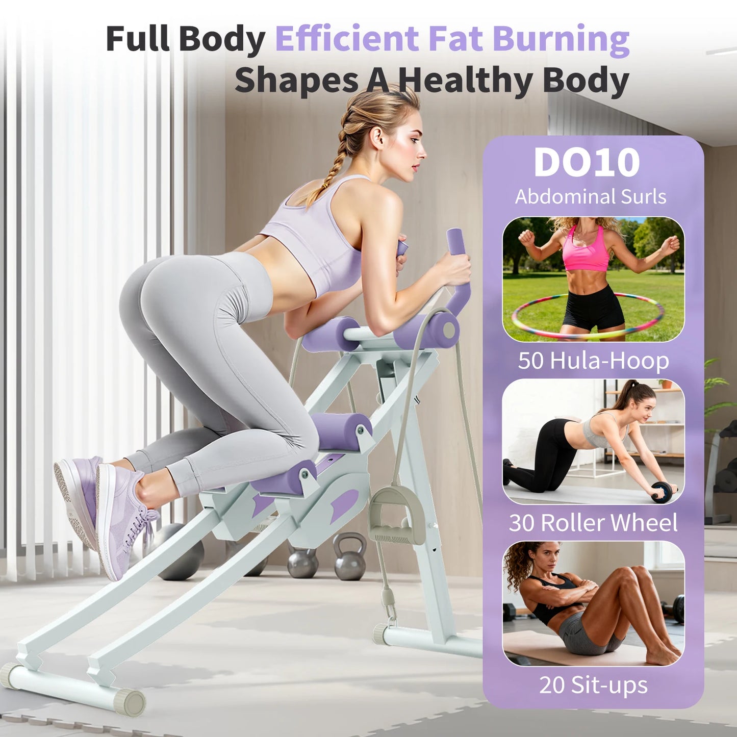 Adjustable Abdominal Curling Exercise Machine Dual Track Foldable Home Gym