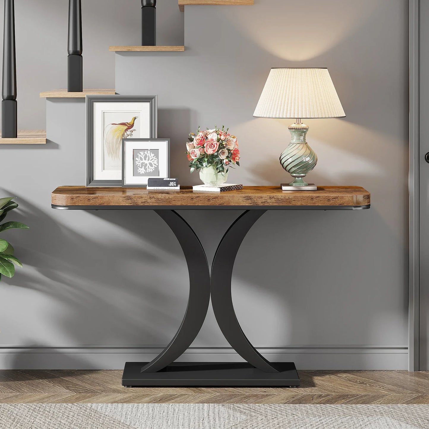 Tribesigns Industrial Rustic Console Table With Geometric Iron Base For Hallway