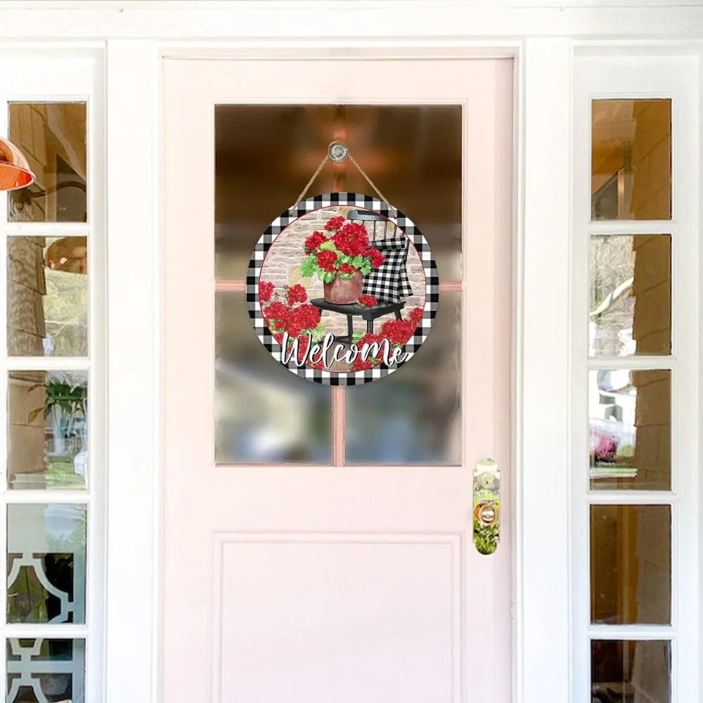 Spring Flowers Hummingbird Round Wooden Sign for Farmhouse Decor