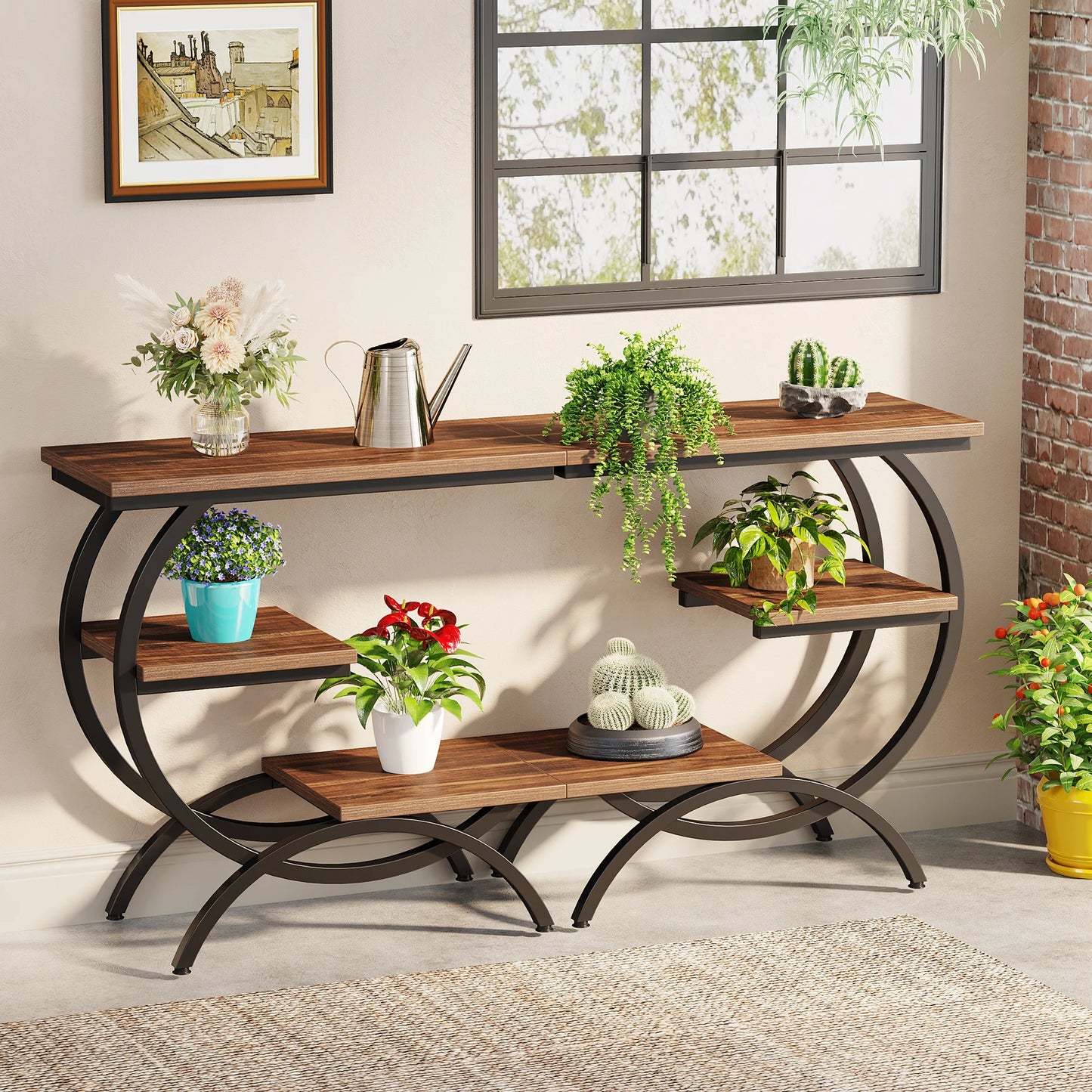Tribesigns C-Shaped End Table Industrial 3-Tier With Storage Shelves