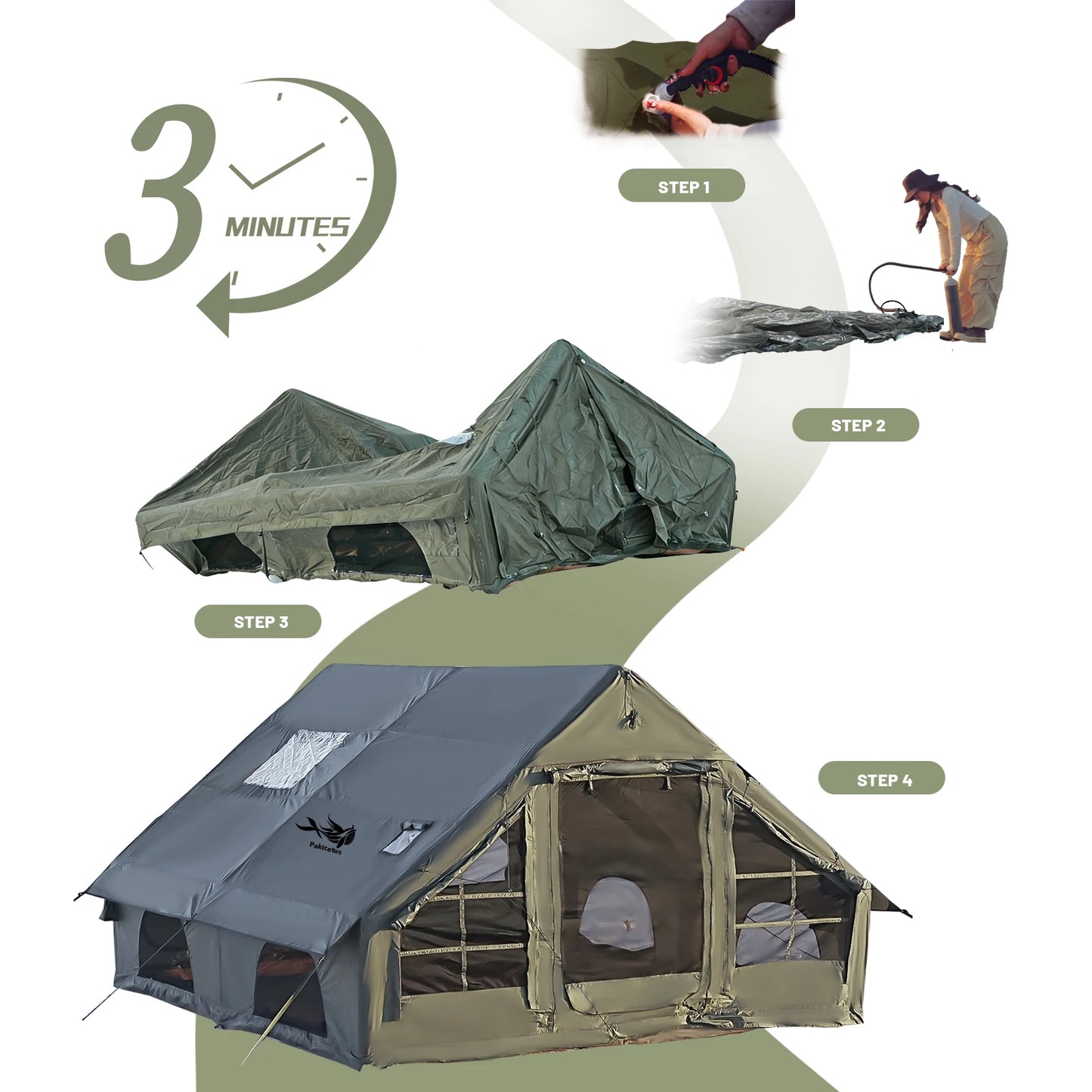 Pakicetus Quick Setup Inflatable Camping Tent With Carry Bag