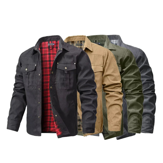 Mens Flannel Lined Shacket Jacket With Snap Buttons For Everyday