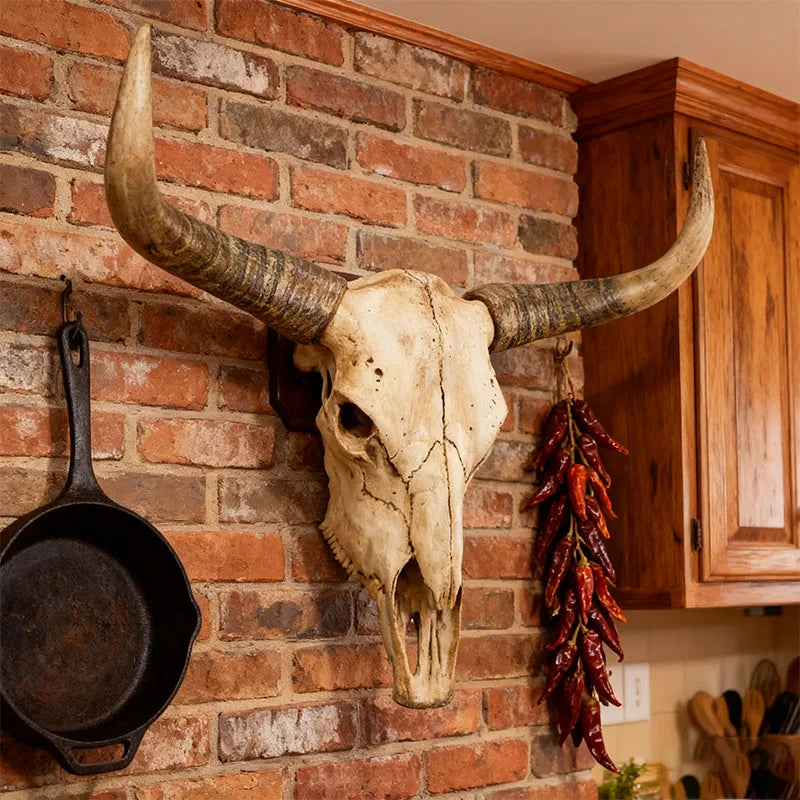 Long Horn Bull Skull Wall Art Resin Western Rustic Decor