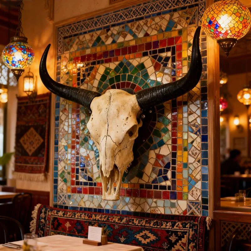 Long Horn Bull Skull Wall Art Resin Western Rustic Decor