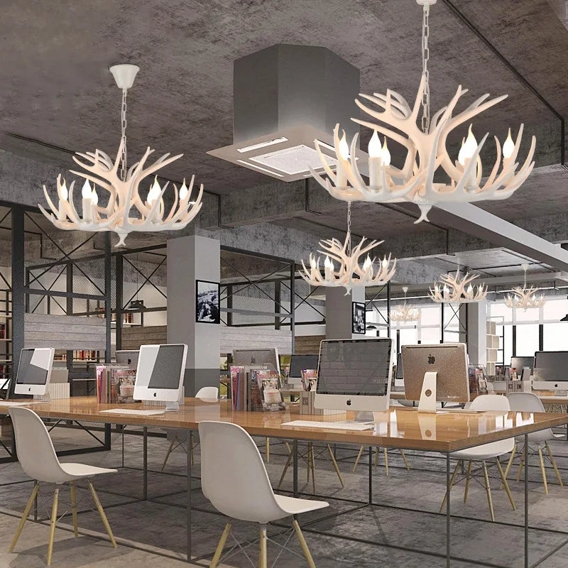 Deer Antler Lamp With Lampshade Resin Indoor Home Decor