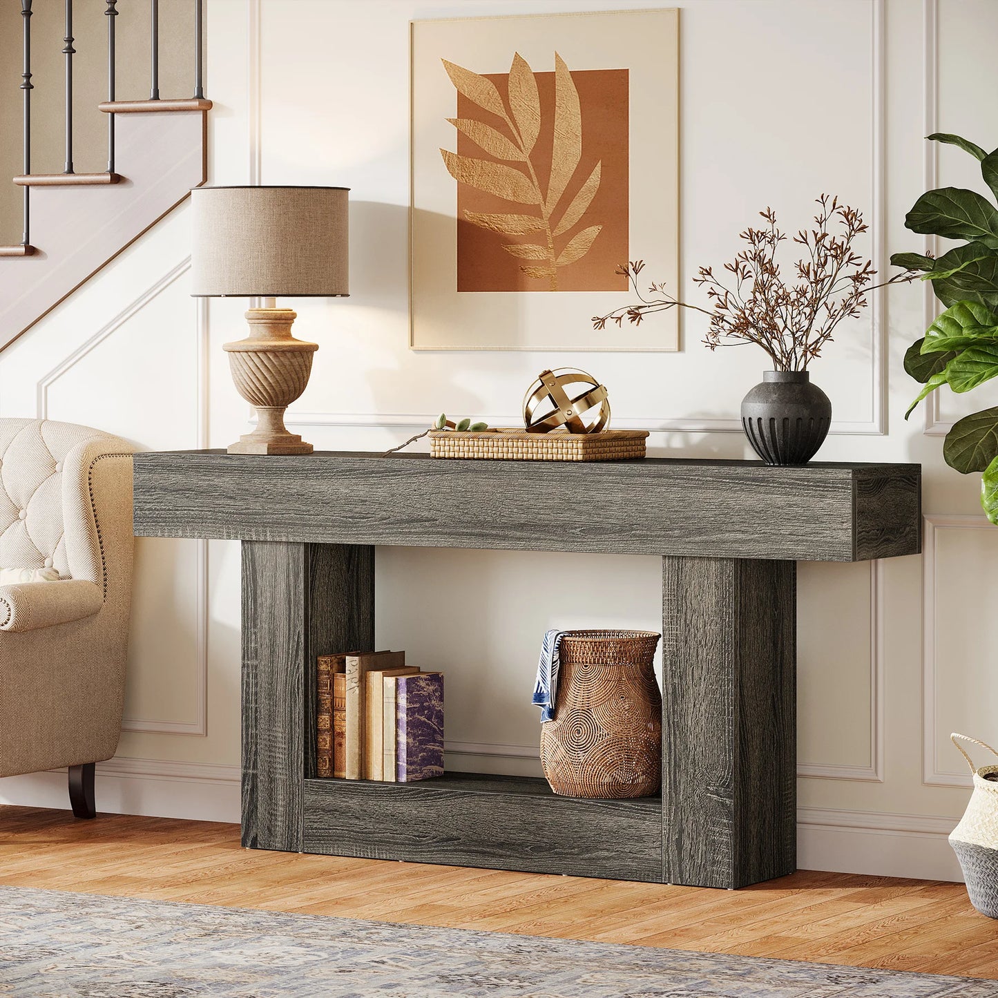 Tribesigns Farmhouse 2-Tier Entryway Console Table With U-Shaped Base