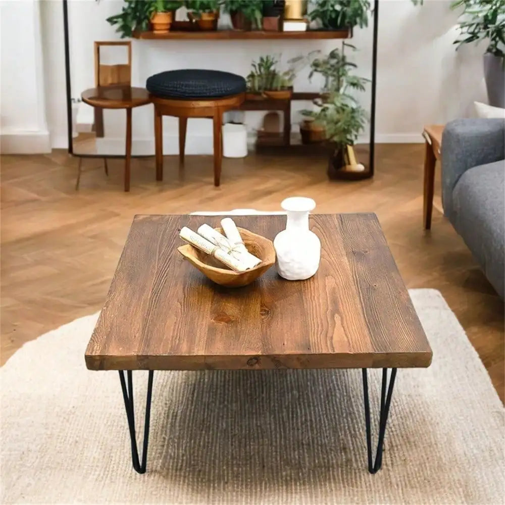Rustic Square Pine Wood Coffee Table For Living Room Furniture