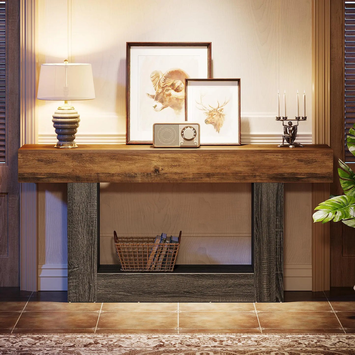 Tribesigns Farmhouse 2-Tier Entryway Console Table With U-Shaped Base