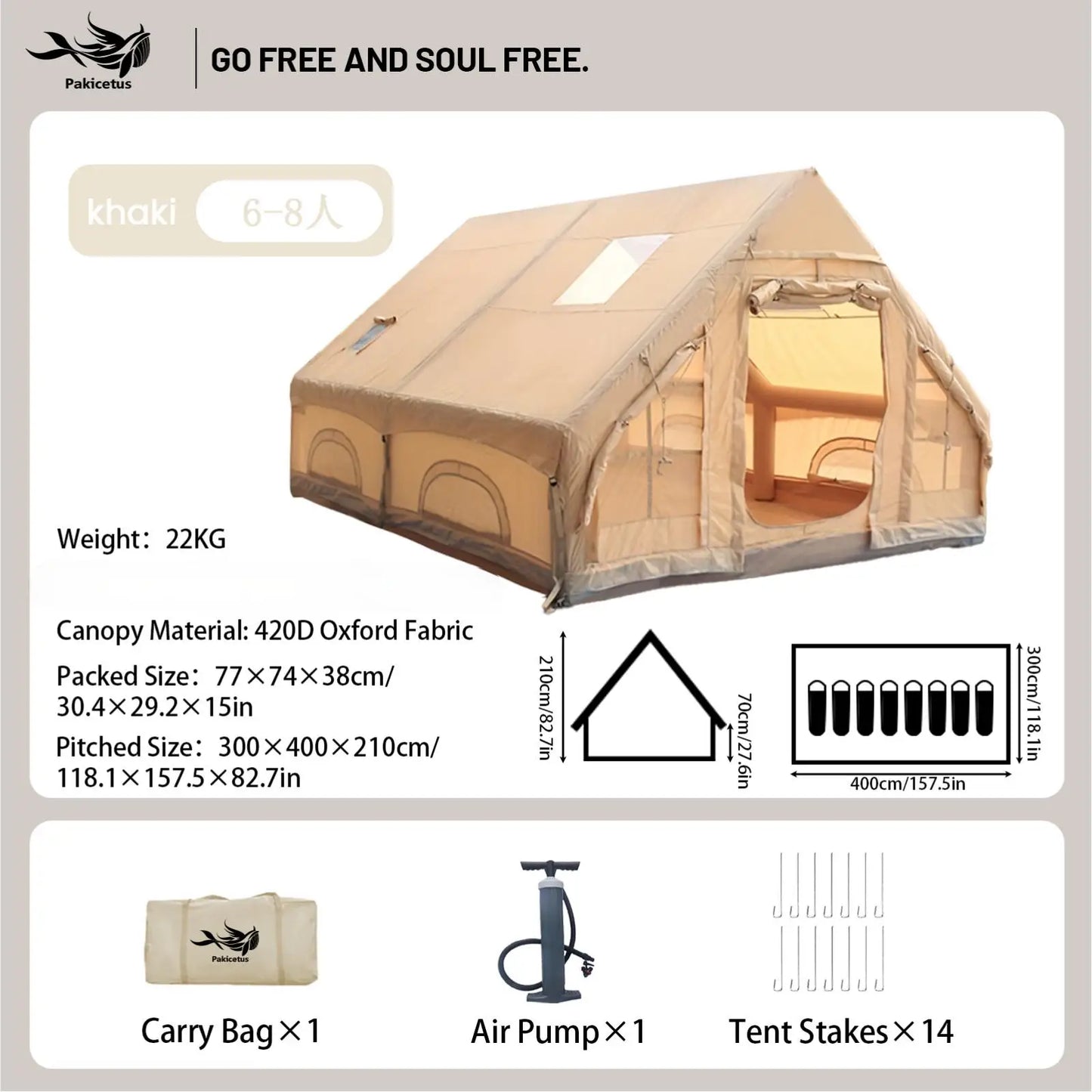 Pakicetus Quick Setup Inflatable Camping Tent With Carry Bag